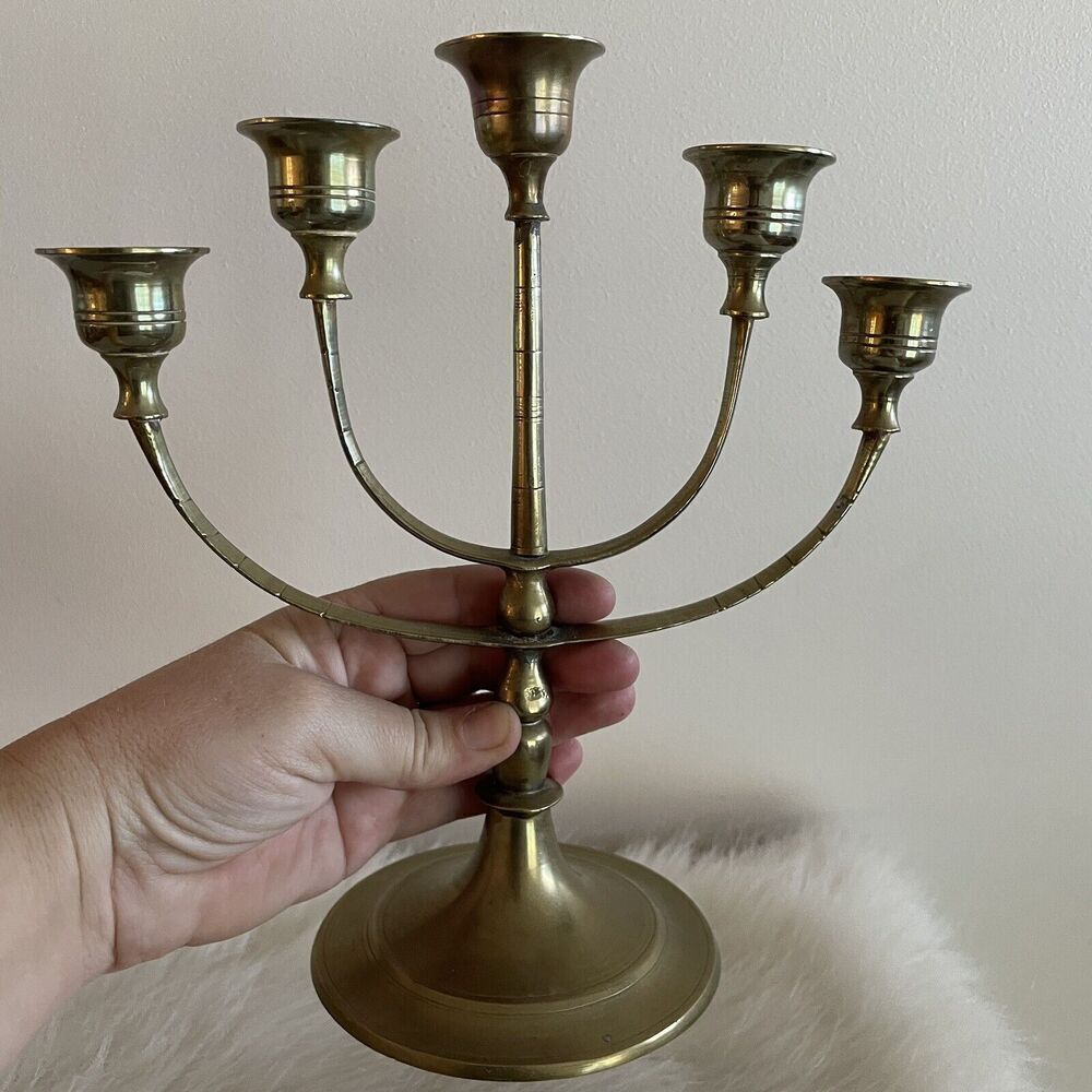 Vintage Brass Candelabra 5 Arm Candle Stick Holder 10 INCHES Golden Decor Regal